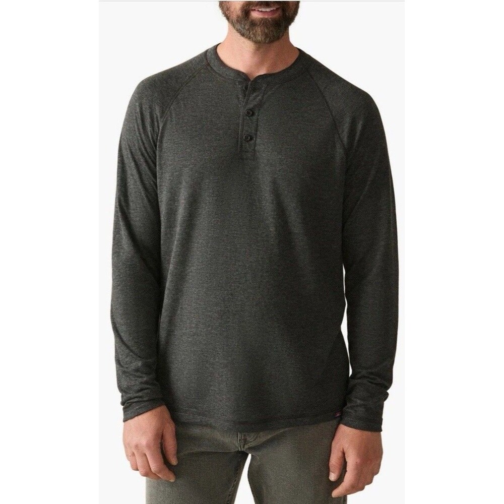 Faherty Cloud Cotton Henley Shirt Gray, Long Sleeve, Size M